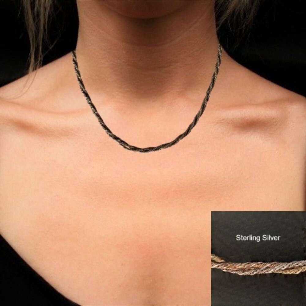 Sterling Sterling Italy .925 Tri-Color (Silver, Rose, Gold) Braided Necklace